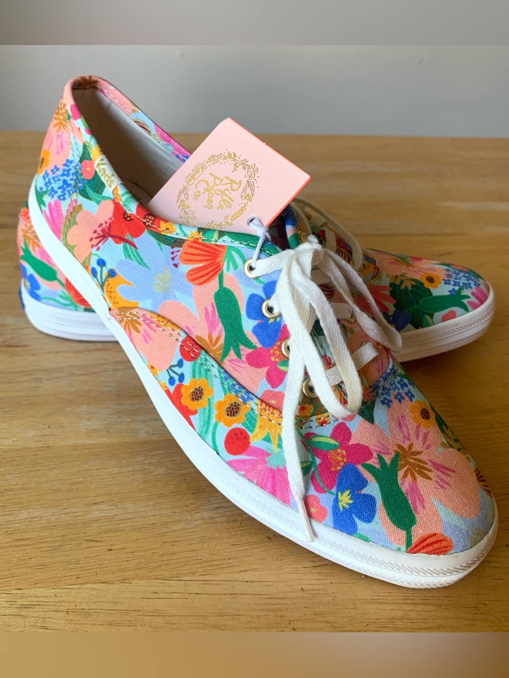 Keds Rifle Paper Co Floral Champion Sneakers Women's 6.5W Canvas Lace Up Shoes